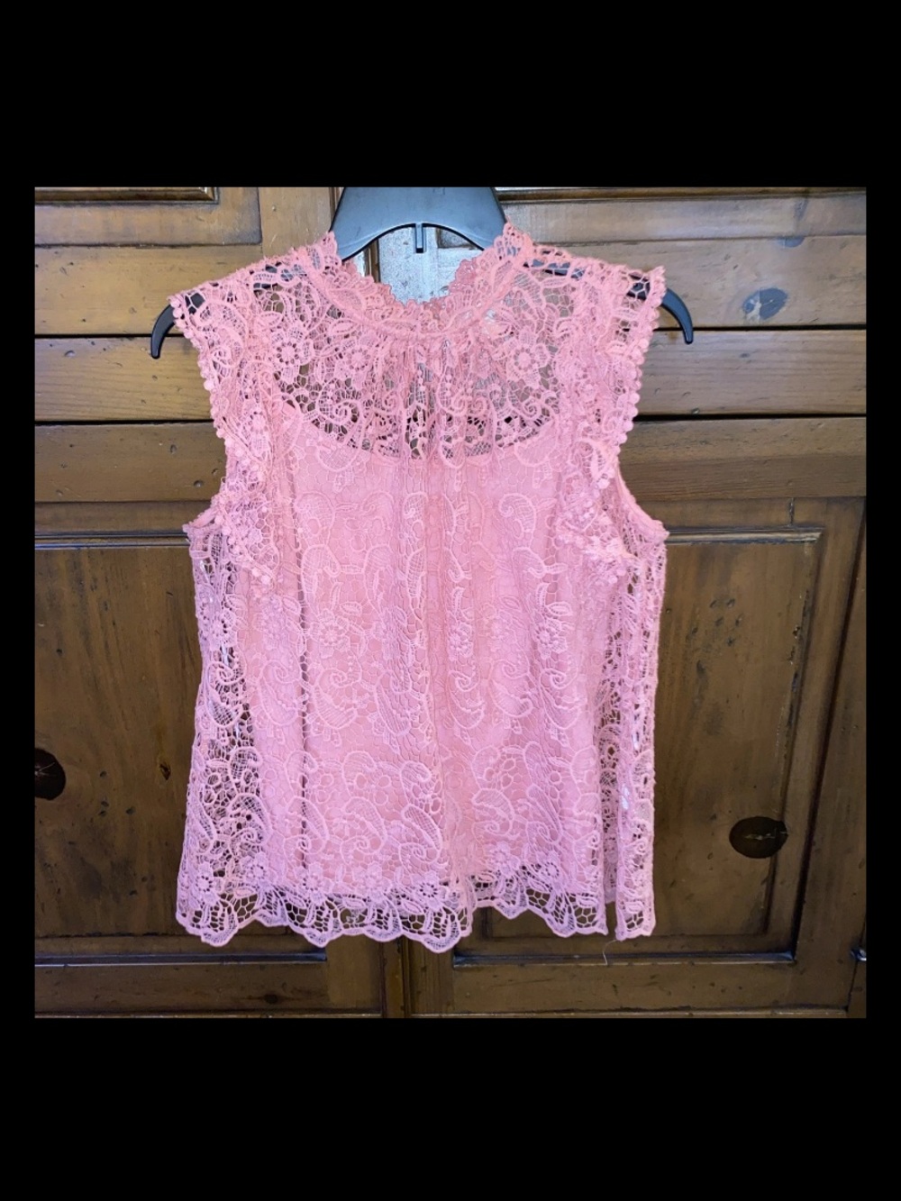 Adiva Sleeveless Lace Top with Cami Sz L Coral Peach Coquette Romantic